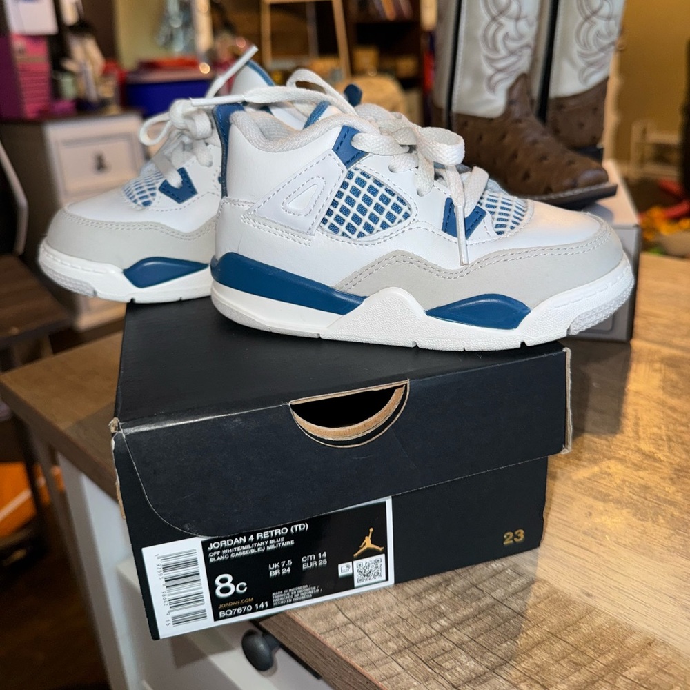 Jordan Blue and White Sneakers with Reflective Tongue